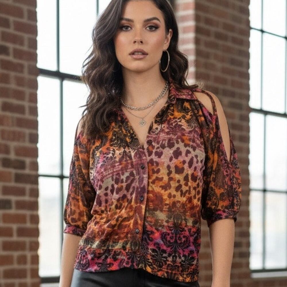 Vintage Bongo Y2K Trashy 2000's Mobwife Sheer Leopard Print Blouse